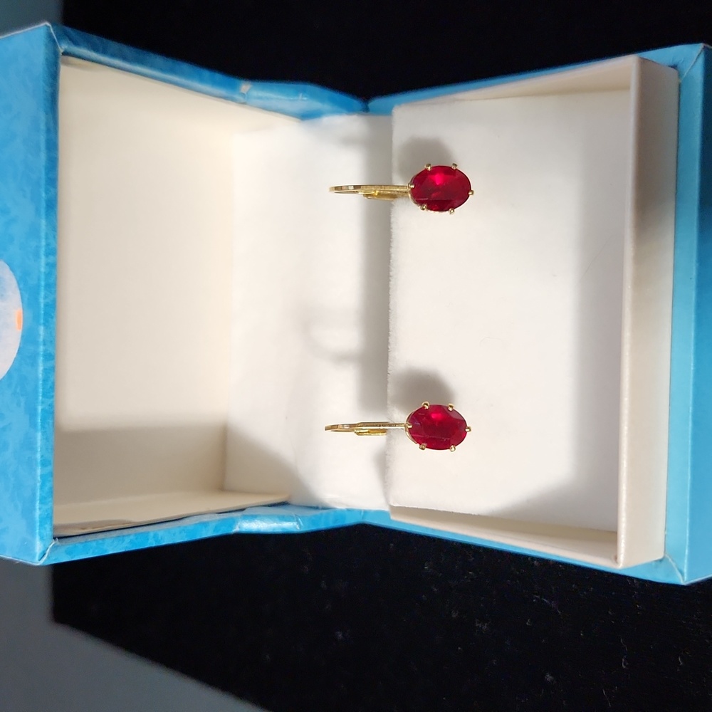 Goldtone Lever Back Earrings with 8x5.5mm Ruby